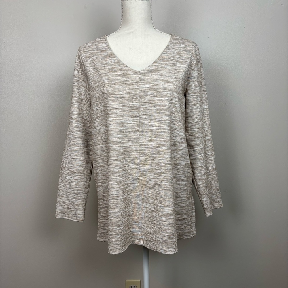 J. Jill Wearever Top Womens MP Beige Space Dyed Long Sleeve V-Neck Tunic